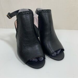 Kate Spade Mallorca Black Leather Peep‎ Toe Block Heels Size 11M Brand New